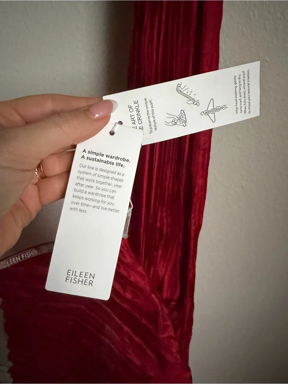 NWT Eileen Fisher Crinkled Whisper Organic Silk Scarf  Ruby One Size